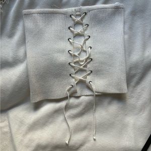 Lace up white strapless top